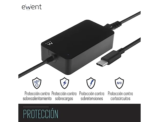 Ewent EW3981 Cargador USB-C 45 W para Portátil Negro