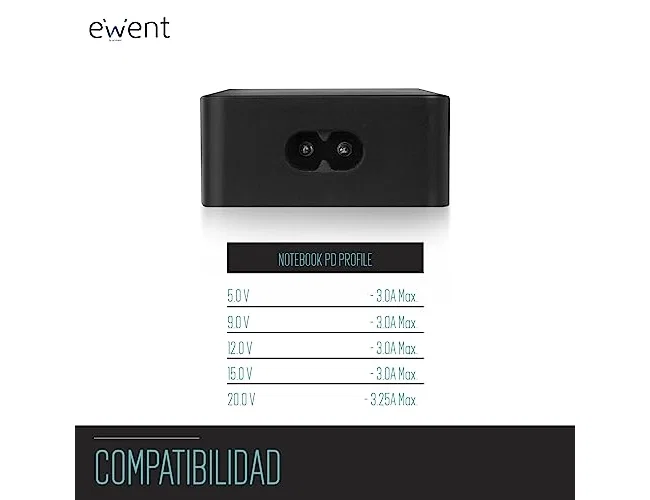 Ewent EW3981 Cargador USB-C 45 W para Portátil Negro