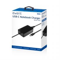 Ewent EW3981 - Cargador USB-C de 45W con Cable de 2.75m, Carga Rápida PD para Portátil 15.6", Smartphone y Tablet, 5 Perfiles de Potencia, Compacto, 100-240V