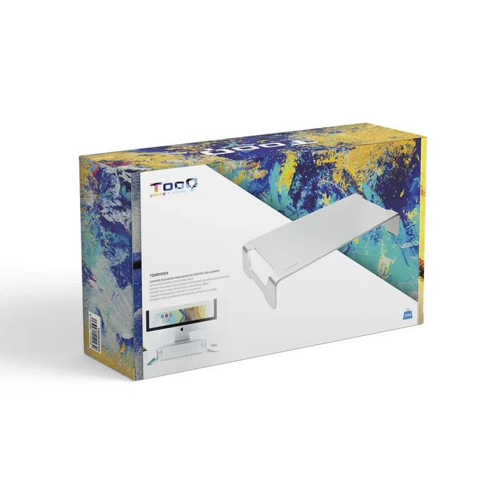 TooQ TQMR0004 Soporte Elevador para Monitor o Portátil hasta 13", Peso Máximo 20 kg, Aluminio, Color Plata, Escritorio