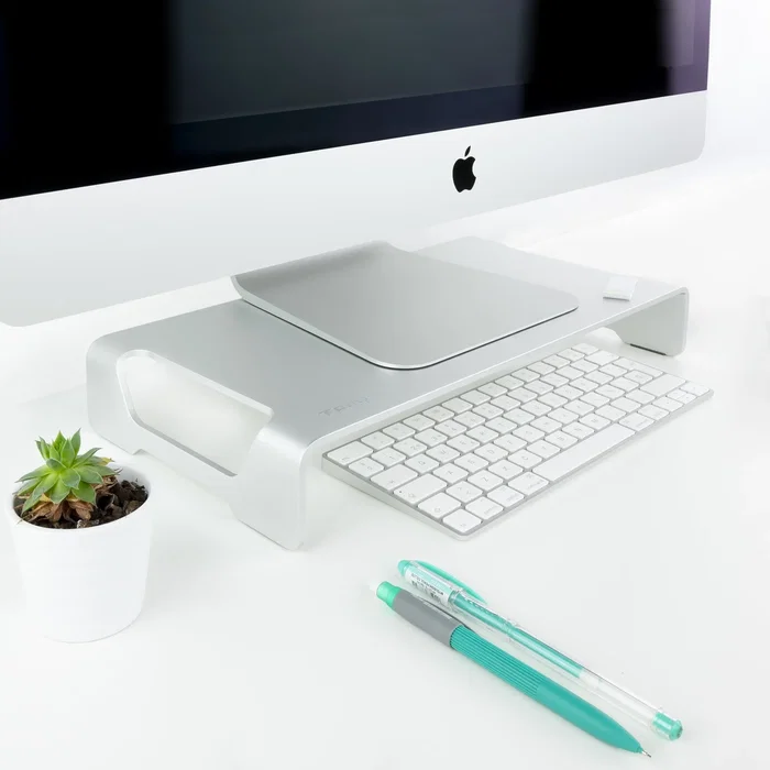 TooQ TQMR0004 Soporte Elevador para Monitor o Portátil hasta 13", Peso Máximo 20 kg, Aluminio, Color Plata, Escritorio