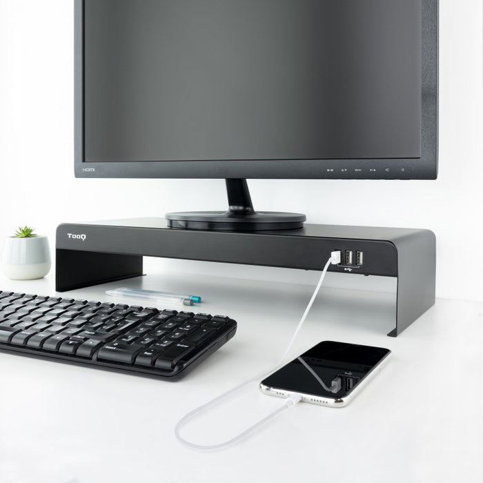 TooQ Soporte Elevador para Monitor o Portátil TQMR0124 con 3 Puertos USB, Hasta 20 kg, Negro