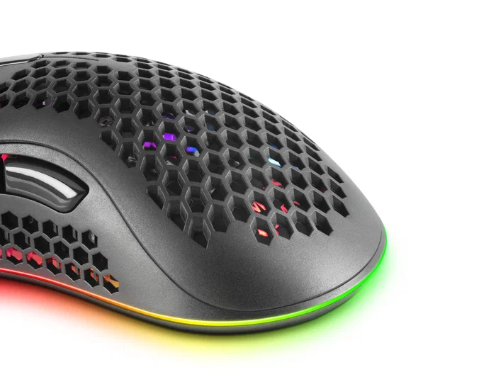 Mars Gaming MMEX Ratón Gaming Óptico para Diestros RGB Negro, Sensor Pixart 3389PRO 32000 DPI, Switches Ópticos, 7 Botones Programables, Cable Paracord, 75g, Software - Modelo Negro
