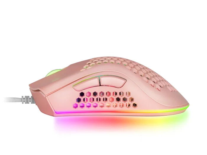 Mars Gaming MMEXP Ratón Gaming para Diestros 32000 DPI RGB Chroma - 7 Botones Programables - Sensor Óptico PixArt 3389PRO - Cable Paracord - Peso 75g - Color Rosa