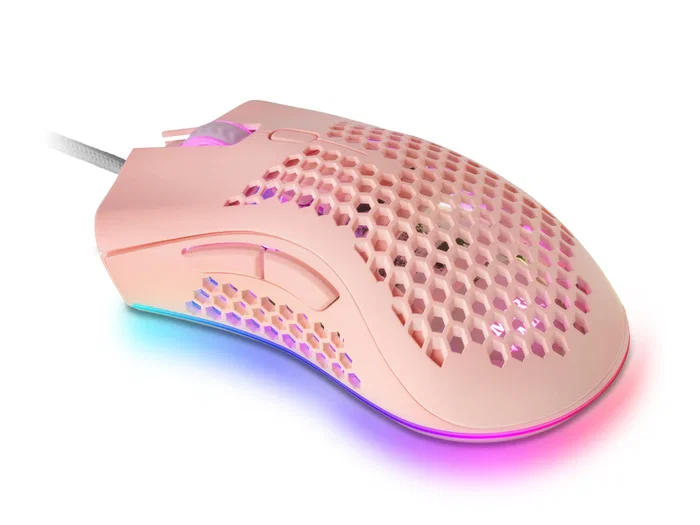Mars Gaming MMEXP Ratón Gaming para Diestros 32000 DPI RGB Chroma - 7 Botones Programables - Sensor Óptico PixArt 3389PRO - Cable Paracord - Peso 75g - Color Rosa