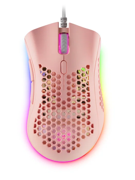 Mars Gaming MMEXP Ratón Gaming para Diestros 32000 DPI RGB Chroma - 7 Botones Programables - Sensor Óptico PixArt 3389PRO - Cable Paracord - Peso 75g - Color Rosa