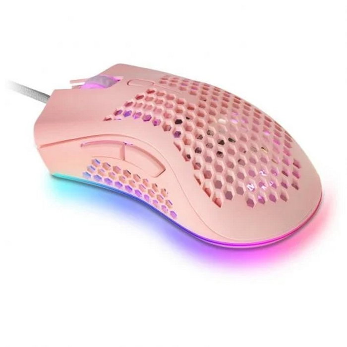 Mars Gaming MMEXP Ratón Óptico USB 32000DPI RGB Rosa 75g Ultra-ligero para Gaming