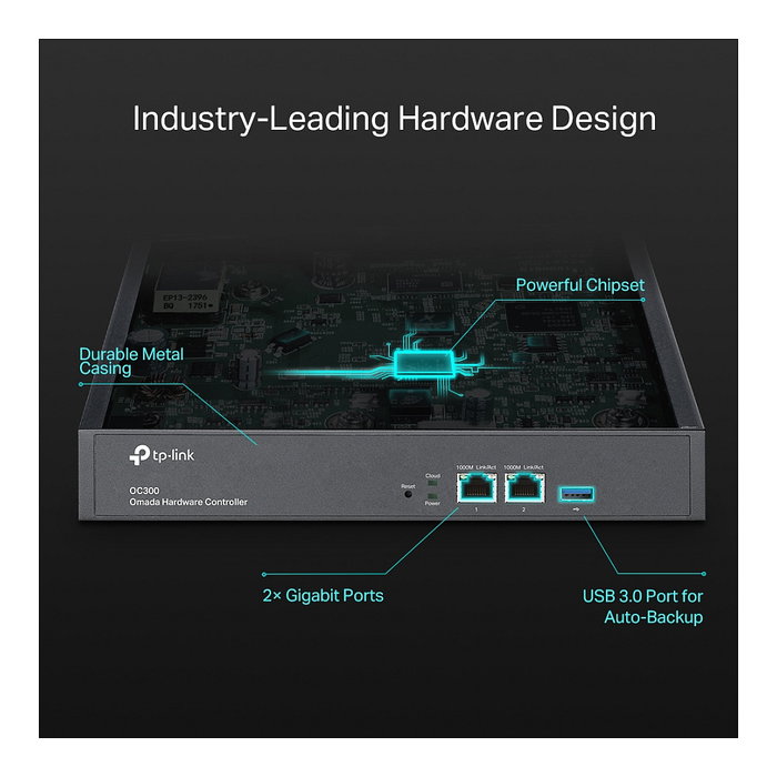 TP-Link Omada OC300 Controller de Red 1U, ARM Cortex, 2 GB DDR4, 2xPuertos GbE LAN, VPN (IPSec/L2TP/PPTP/OpenVPN), Administración Web, para EAP/Switches Omada