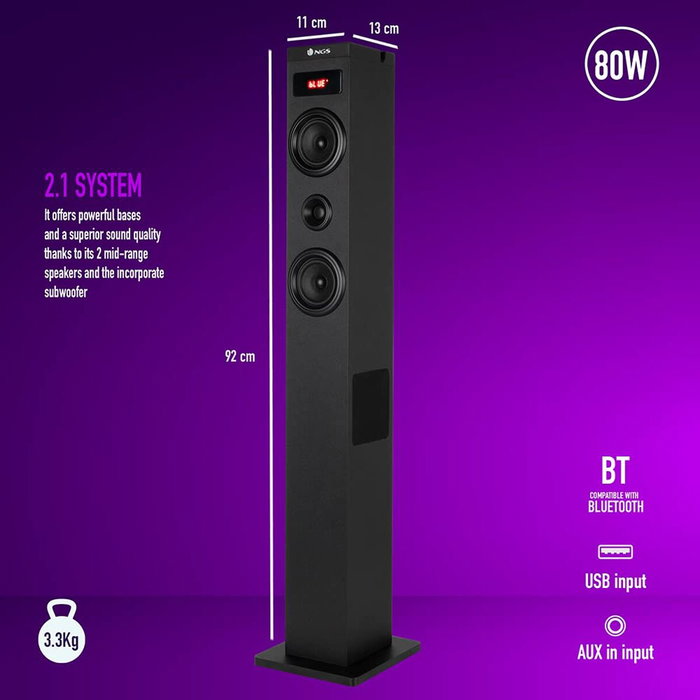 NGS Sky Charm 2.1 Torre de Sonido 80W Bluetooth