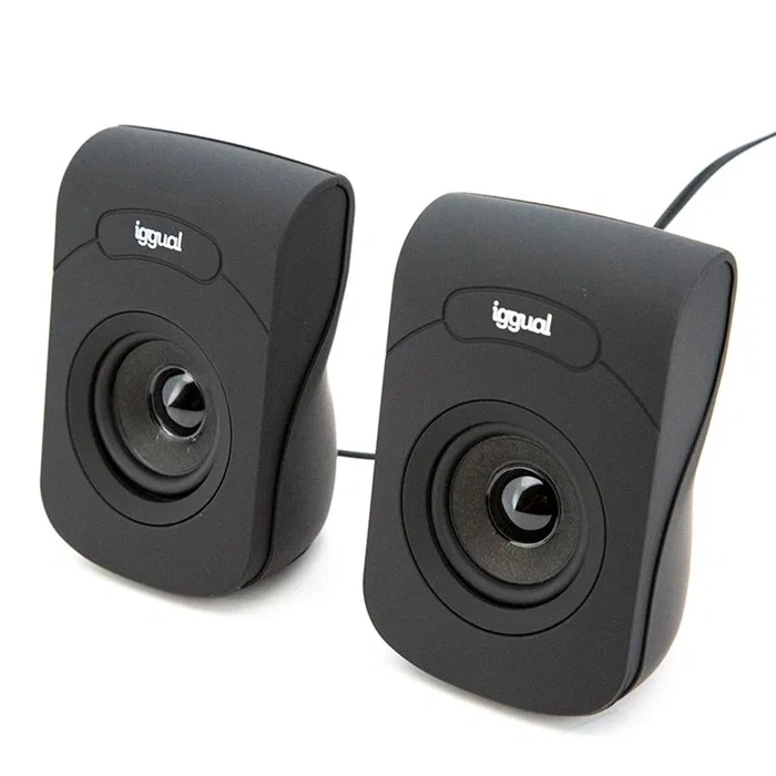 Iggual IGG316993 Altavoces 2.0 para PC, 6W Total, Color Negro, Conexión USB y Mini-Jack 3.5 mm, Plug & Play, Control de Volumen en Cable