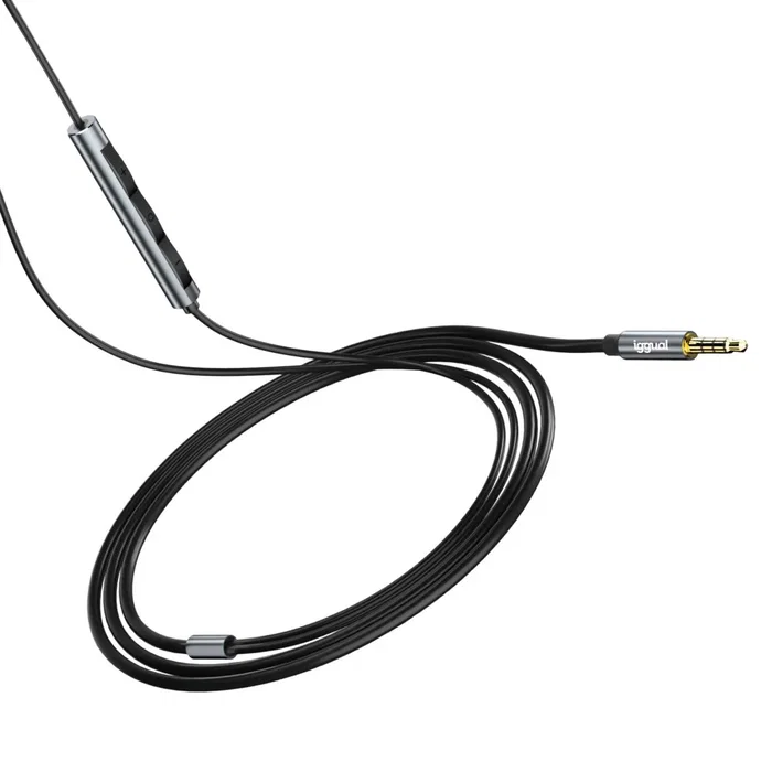 Iggual IGG317037 Auriculares con Micrófono Intrauditivos Alámbricos para Llamadas y Música - Conector 3.5 mm, Control de Volumen, Imán de Neodimio, Negro