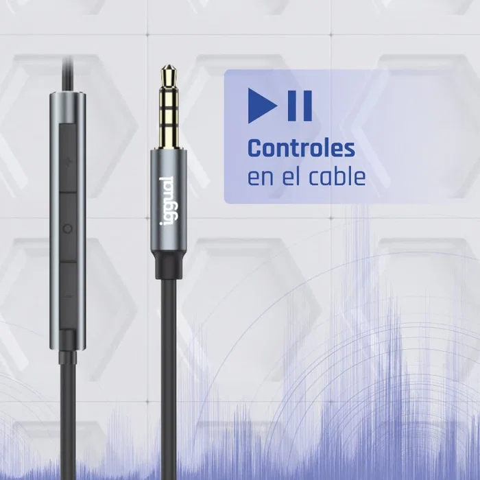 Iggual IGG317037 Auriculares con Micrófono Intrauditivos Alámbricos para Llamadas y Música - Conector 3.5 mm, Control de Volumen, Imán de Neodimio, Negro