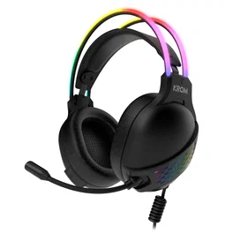 Krom Auriculares Gaming Klaim Alámbrico para PC con Micrófono Omnidireccional, Luz RGB, Drivers 50mm, Diadema Ajustable, Negro