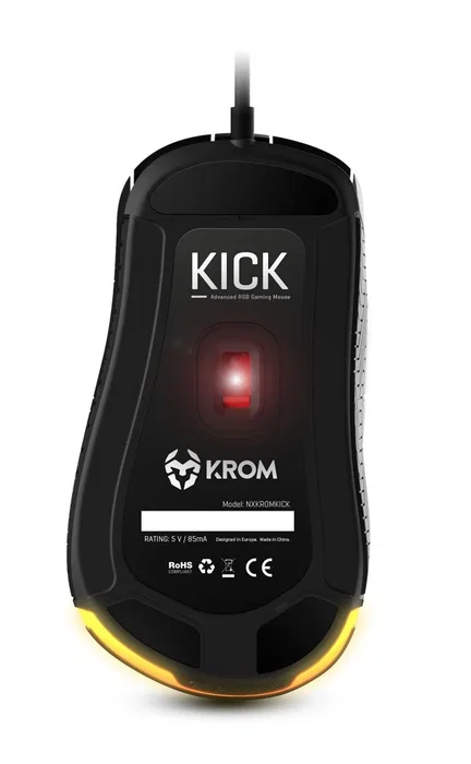 Krom Kick Ratón Gaming RGB para Diestro, Sensor Óptico PixArt 3327 de 12000 DPI, 7 Botones Programables, Cable USB de 1.5m, Iluminación LED Personalizable, Negro