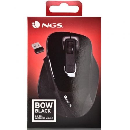 NGS Ratón Inalámbrico Óptico Bow Black, 2.4 GHz, 5 Botones, Hasta 1600 DPI, Plug and Play