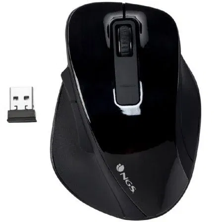 NGS Ratón Inalámbrico Óptico Bow Black, 2.4 GHz, 5 Botones, Hasta 1600 DPI, Plug and Play