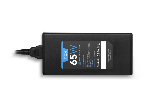 Nox Cargador Universal para Portátil 65W NXPWR65NB con 10 Conectores y USB