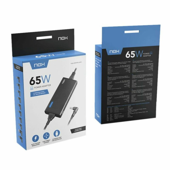 Nox NXPWR65NB Cargador Universal 65W con 10 Conectores y USB