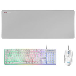 Mars Gaming Kit Teclado + Ratón Gamer RGB Blanco Híbrido H-MECH con Switch de Membrana Español, Ratón 10K DPI Óptico 6 Botones y Alfombrilla XXL 800x300mm - Combo MCPXWES Premium