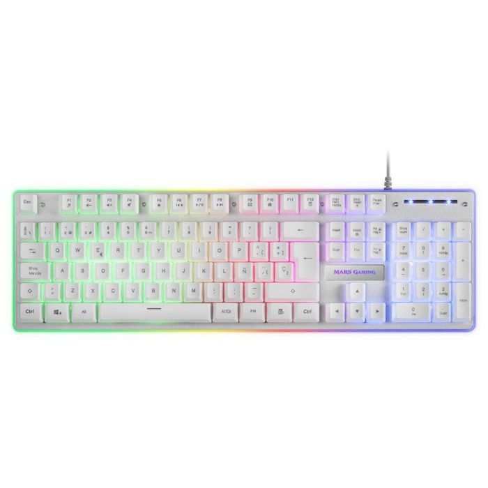 Mars Gaming Kit Teclado + Ratón Gamer RGB Blanco Híbrido H-MECH con Switch de Membrana Español, Ratón 10K DPI Óptico 6 Botones y Alfombrilla XXL 800x300mm - Combo MCPXWES Premium