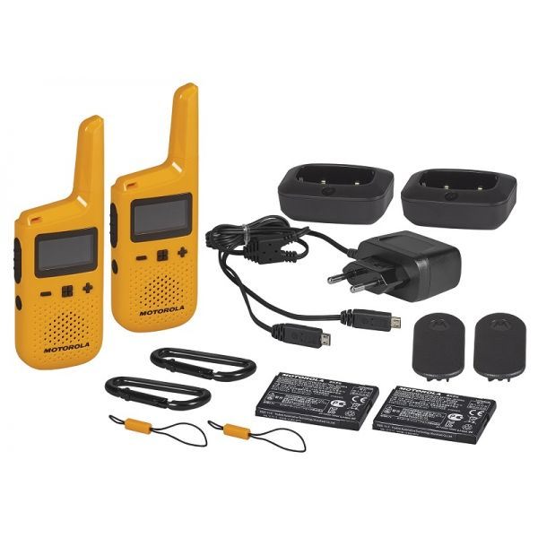 Motorola T72 Walkie Talkie Pack de 2 con Largo Alcance y Base de Carga