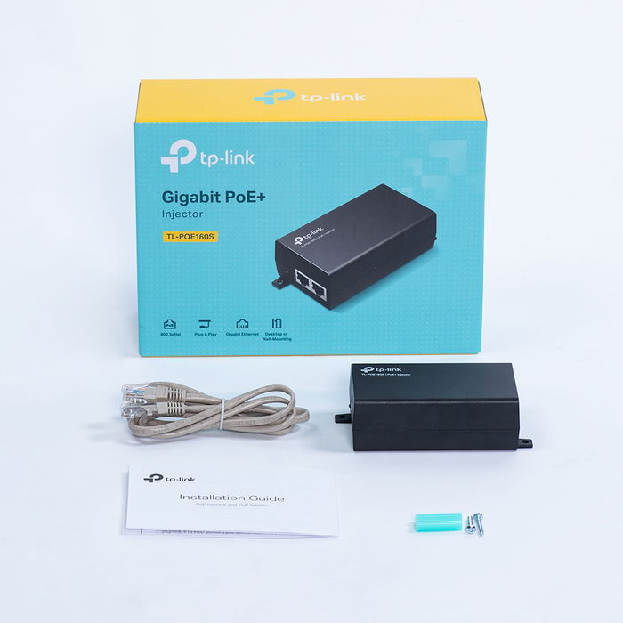 TP-Link TL-POE160S Inyector PoE+ con 2 Puertos Gigabit, IEEE 802.3af/at, Hasta 30W, Alimentación Integrada, para Montaje en Pared o Escritorio