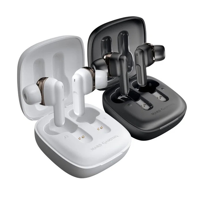 Mars Gaming MHIB Auriculares Inalámbricos Bluetooth 5.1, Dual Driver, 16h Autonomía, Control Táctil, IPX4, Resistente al Agua, Blanco