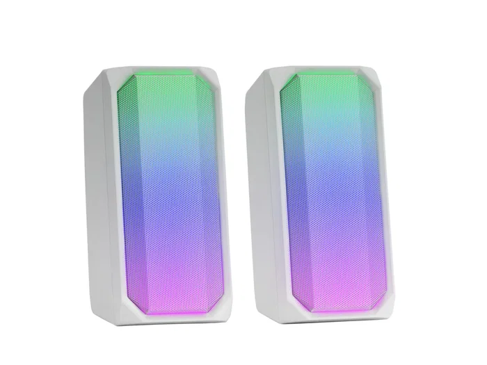 Mars Gaming Altavoces MSRGBW Blanco 15W 2.0 Bluetooth 5.0 y Jack, con Iluminación RGB y Control Box para PC, Consola, TV o Smartphone