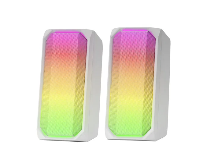 Mars Gaming Altavoces MSRGBW Blanco 15W 2.0 Bluetooth 5.0 y Jack, con Iluminación RGB y Control Box para PC, Consola, TV o Smartphone