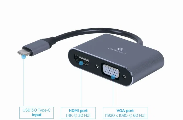 Gembird Adaptador USB Tipo C a HDMI y VGA Gris A-USB3C-HDMIVGA-01
