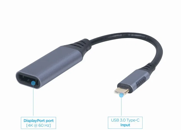 Cablexpert A-USB3C-DPF-01 Adaptador de Cable USB Tipo C a DisplayPort Macho/Hembra, 0.15m, Resolución 4K 60Hz, Color Gris