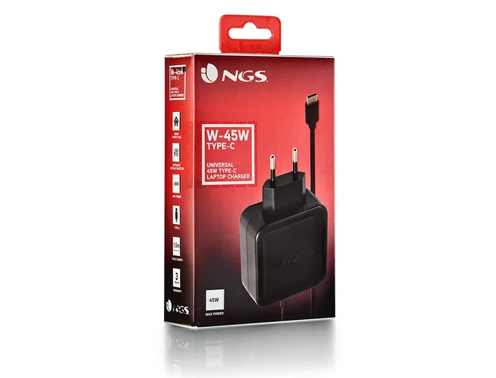 NGS Cargador Universal de Pared 45W USB-C W-45WTYPEC Negro