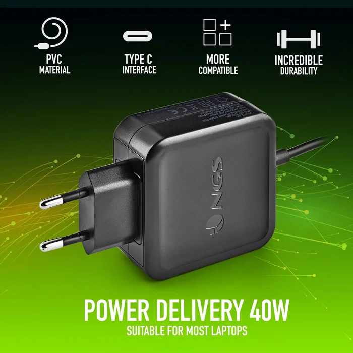 NGS Cargador Universal de Pared 45W USB-C W-45WTYPEC Negro NGS Cargador Universal de Pared 45W USB-C W-45WTYPEC Negro