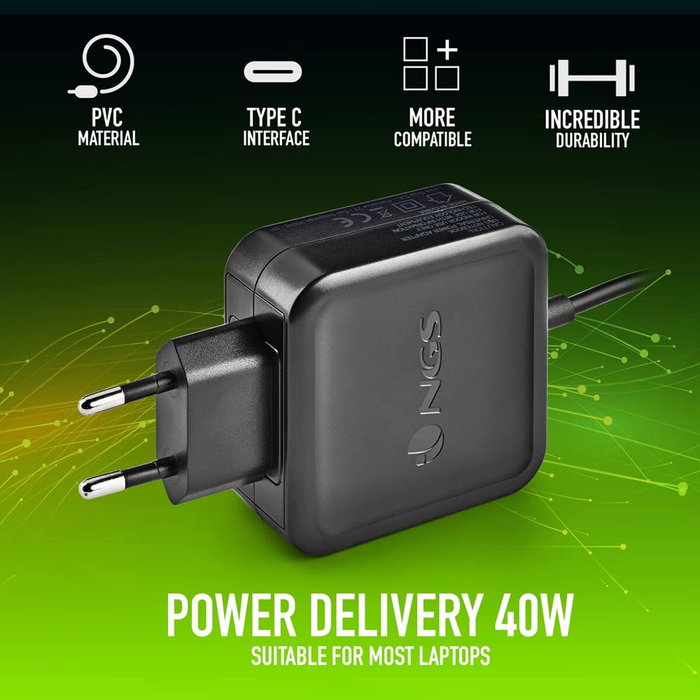 NGS Cargador Universal de Pared 45W USB-C W-45WTYPEC Negro