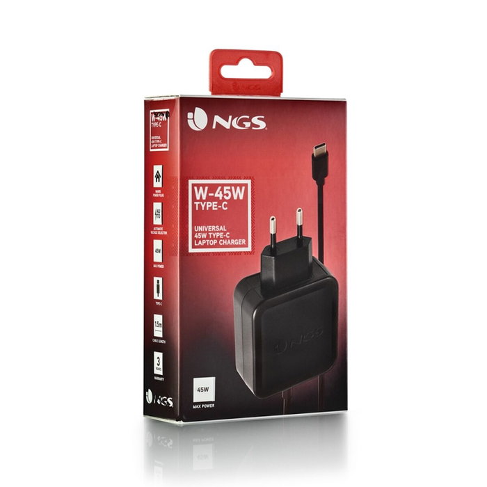 NGS Cargador Universal de Pared 45W USB-C W-45WTYPEC Negro