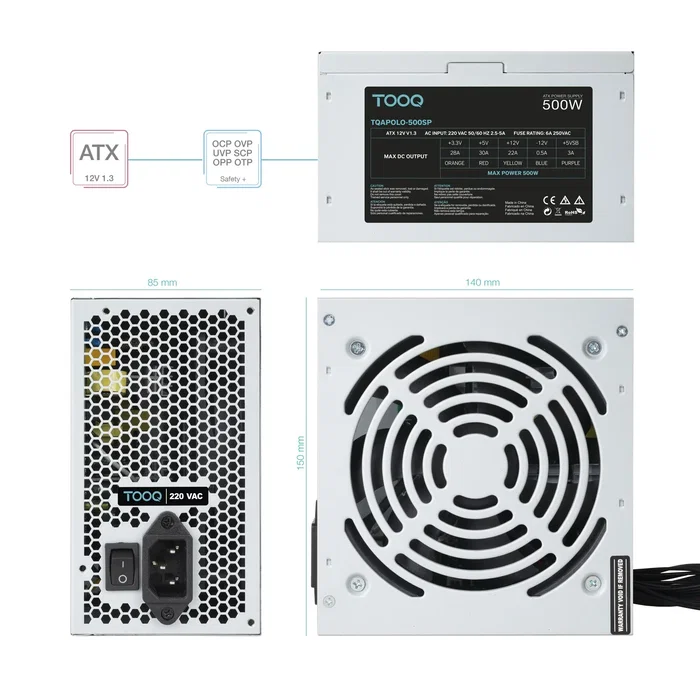 Tooq TQAPOLO-500SP 500W ATX Plata