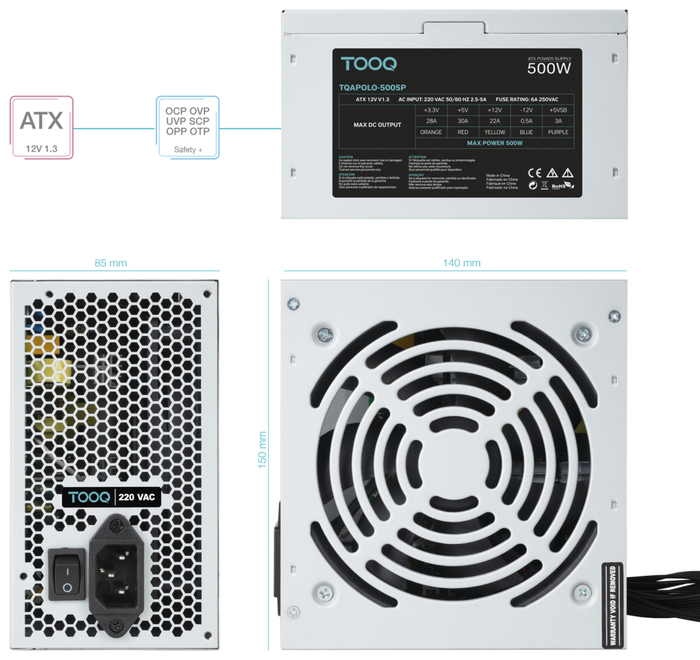 Tooq Fuente de Alimentación TQAPOLO-500SP ATX 500W Plata Tooq Fuente de Alimentación TQAPOLO-500SP ATX 500W Plata