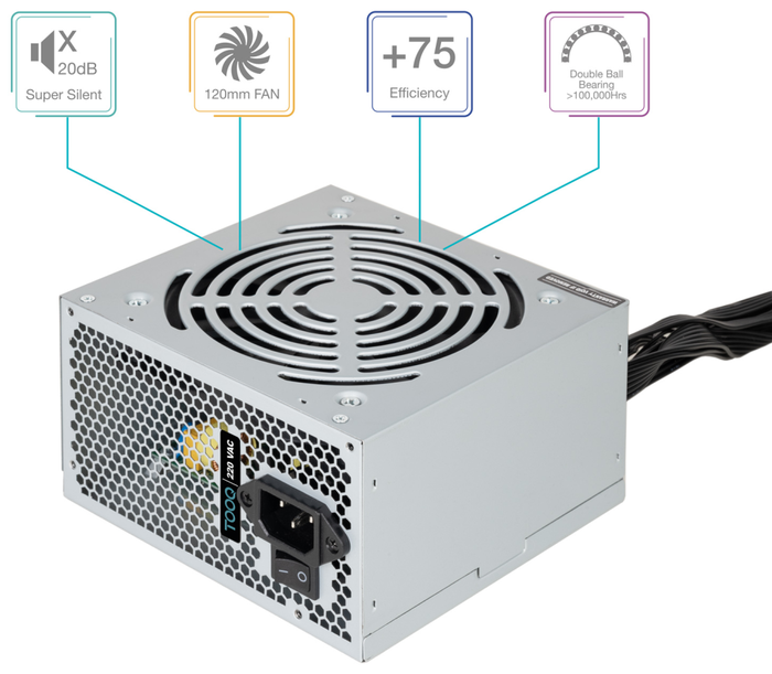 Tooq Fuente de Alimentación TQAPOLO-500SP ATX 500W Plata Tooq Fuente de Alimentación TQAPOLO-500SP ATX 500W Plata