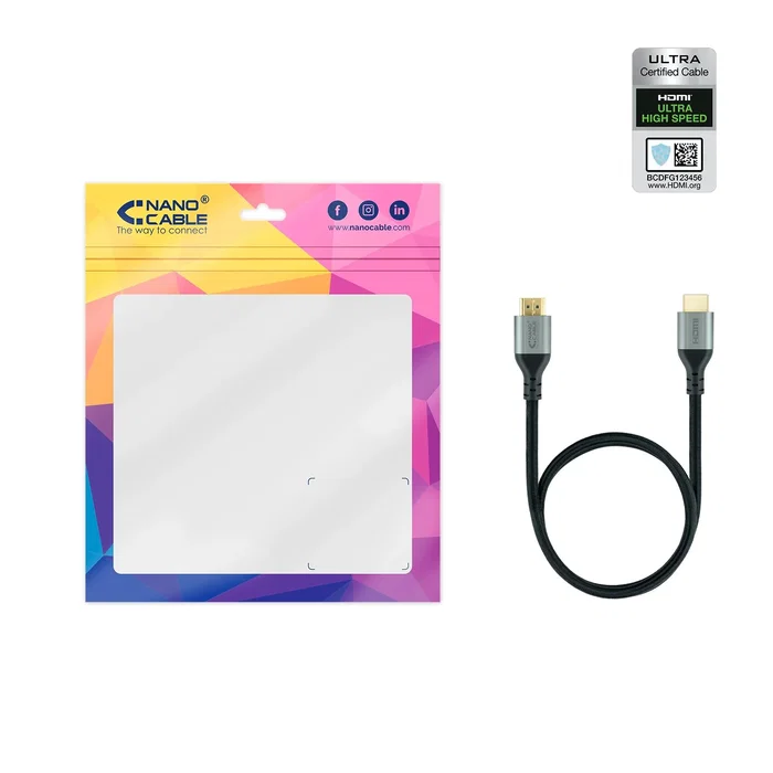 Nanocable 10.15.8101 Cable HDMI 2.1 Ultra High Speed Certificado, 8K 60Hz 4K 120Hz, 48 Gbps, eARC, HDR, Macho-Macho, 1 m, Negro Nanocable 10.15.8101 Cable HDMI 2.1 Ultra High Speed Certificado, 8K 60Hz 4K 120Hz, 48 Gbps, eARC, HDR, Macho-Macho, 1 m, Negro
