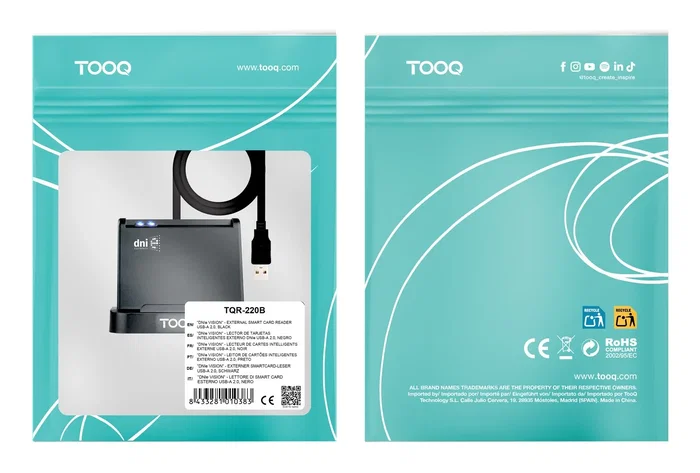 Tooq TQR-220B Lector de Tarjetas DNIe VISION USB 2.0 Negro