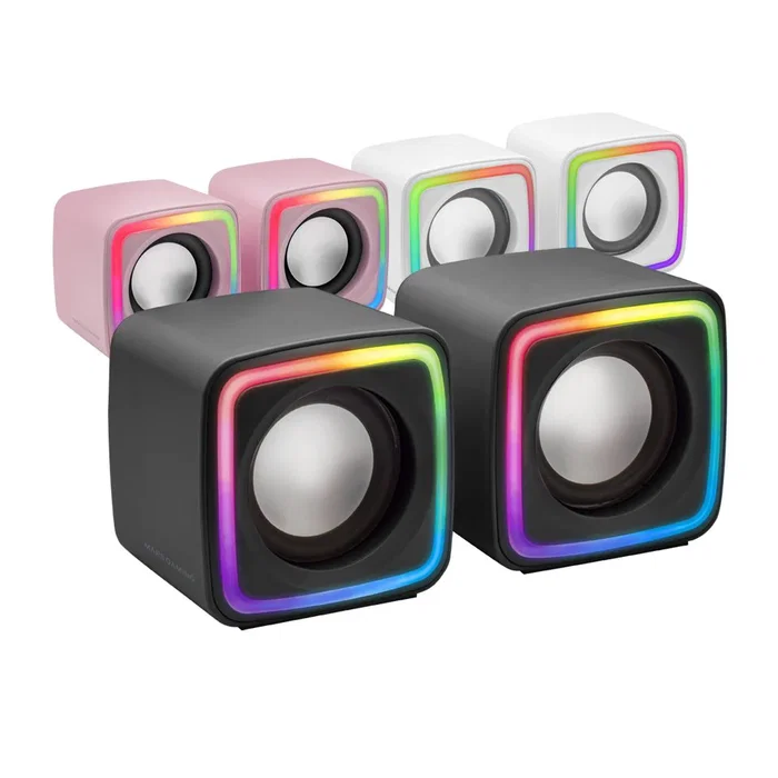 Mars Gaming MSCUBE Altavoces 2.0 8W Gaming con Iluminación RGB Active-Flow, DSP, USB, Color Negro, Blanco o Rosa, Compactos 73x73x66 mm