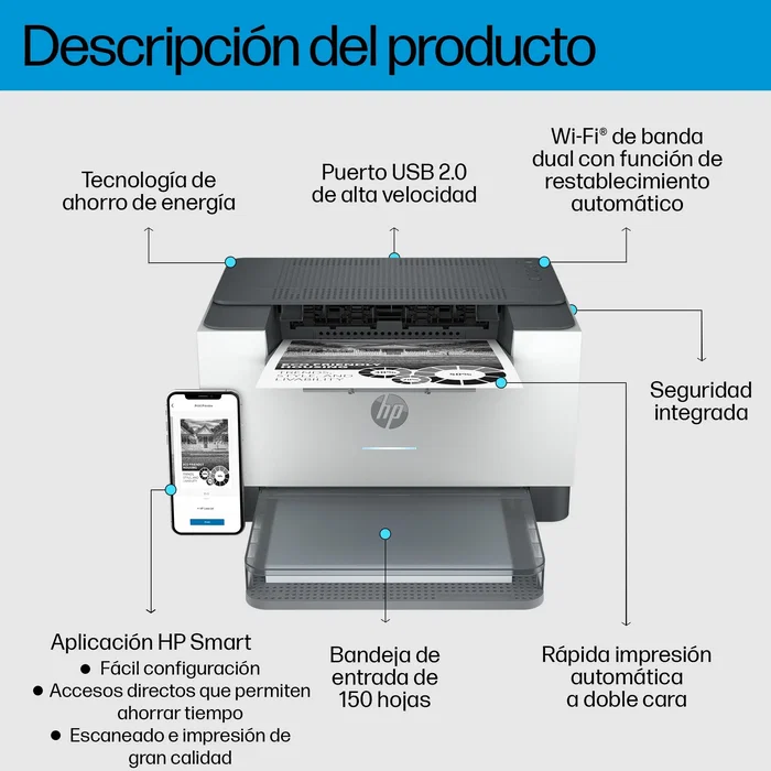 HP Impresora láser monocromo LaserJet M209dw WiFi dúplex blanca 29 ppm compacta A4 Wi-Fi Ethernet USB AirPrint