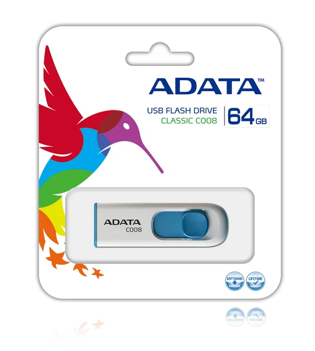 ADATA C008 Pendrive USB Flash Drive 64GB USB 2.0 Tipo A, Diseño Deslizante Sin Tapa, Blanco o Azul, Capacidad 64 GB ADATA C008 Pendrive USB Flash Drive 64GB USB 2.0 Tipo A, Diseño Deslizante Sin Tapa, Blanco o Azul, Capacidad 64 GB