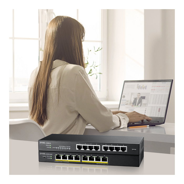 Zyxel GS1915-8EP Switch Inteligente Gigabit de 8 Puertos con 8 Puertos PoE y Presupuesto de 60W