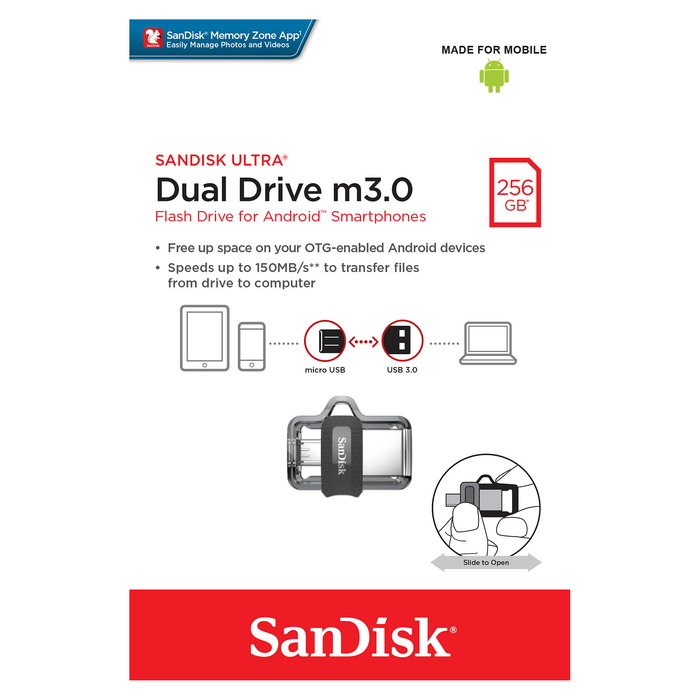 Sandisk Ultra Dual m3.0 Memoria USB 256GB, USB-A / Micro-USB 3.2, Gris Sandisk Ultra Dual m3.0 Memoria USB 256GB, USB-A / Micro-USB 3.2, Gris