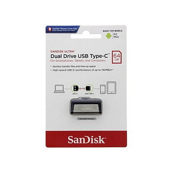 SanDisk Ultra Dual Drive USB 64 GB USB Type-C / USB Type-A Negro, Plata