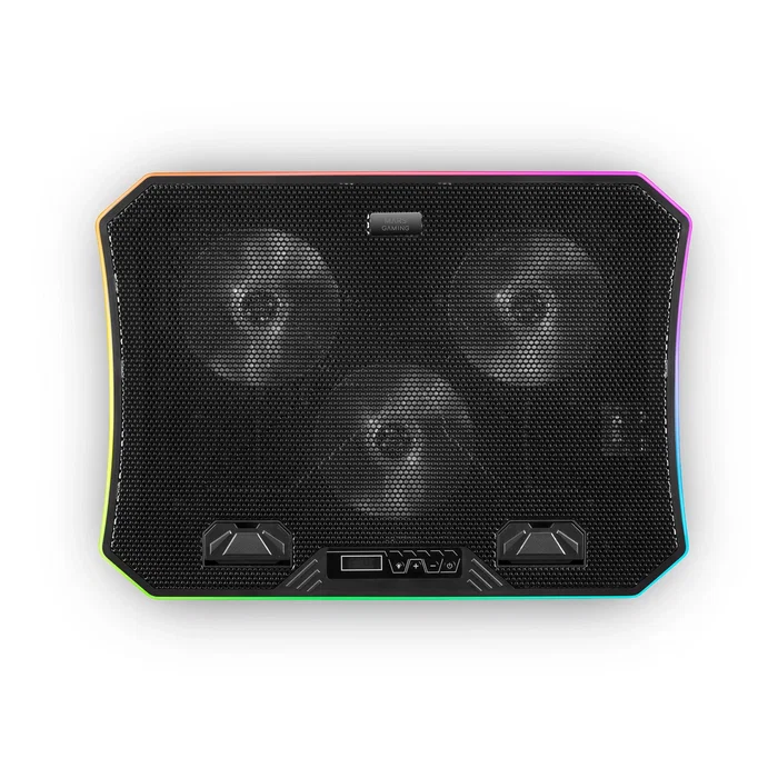 Mars Gaming MNBC6 Base Refrigerante con 3 Ventiladores ARGB para Portátil Gaming hasta 19", Soporte Ergonómico 7 Posiciones con Smartphone Holder y Panel de Control LCD