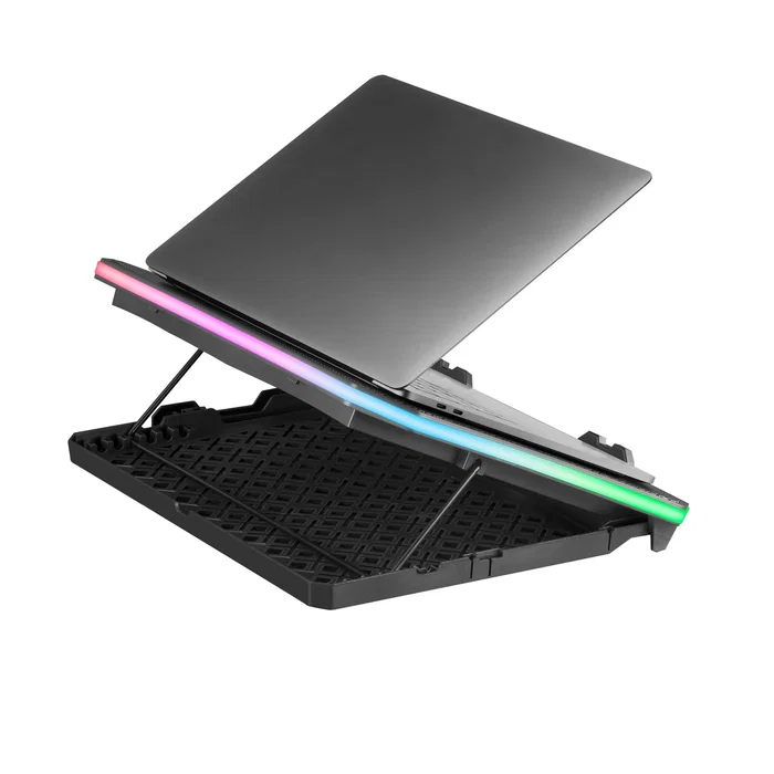 Mars Gaming MNBC6 Base Refrigerante con 3 Ventiladores ARGB para Portátil Gaming hasta 19", Soporte Ergonómico 7 Posiciones con Smartphone Holder y Panel de Control LCD
