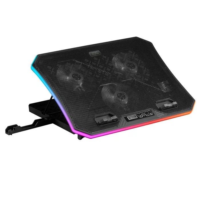 Mars Gaming MNBC6 Base Refrigerante con 3 Ventiladores ARGB para Portátil Gaming hasta 19", Soporte Ergonómico 7 Posiciones con Smartphone Holder y Panel de Control LCD