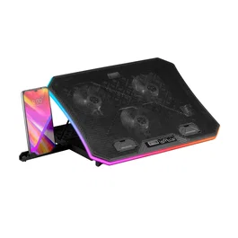 Mars Gaming MNBC6 Base Refrigerante con 3 Ventiladores ARGB para Portátil Gaming hasta 19", Soporte Ergonómico 7 Posiciones con Smartphone Holder y Panel de Control LCD
